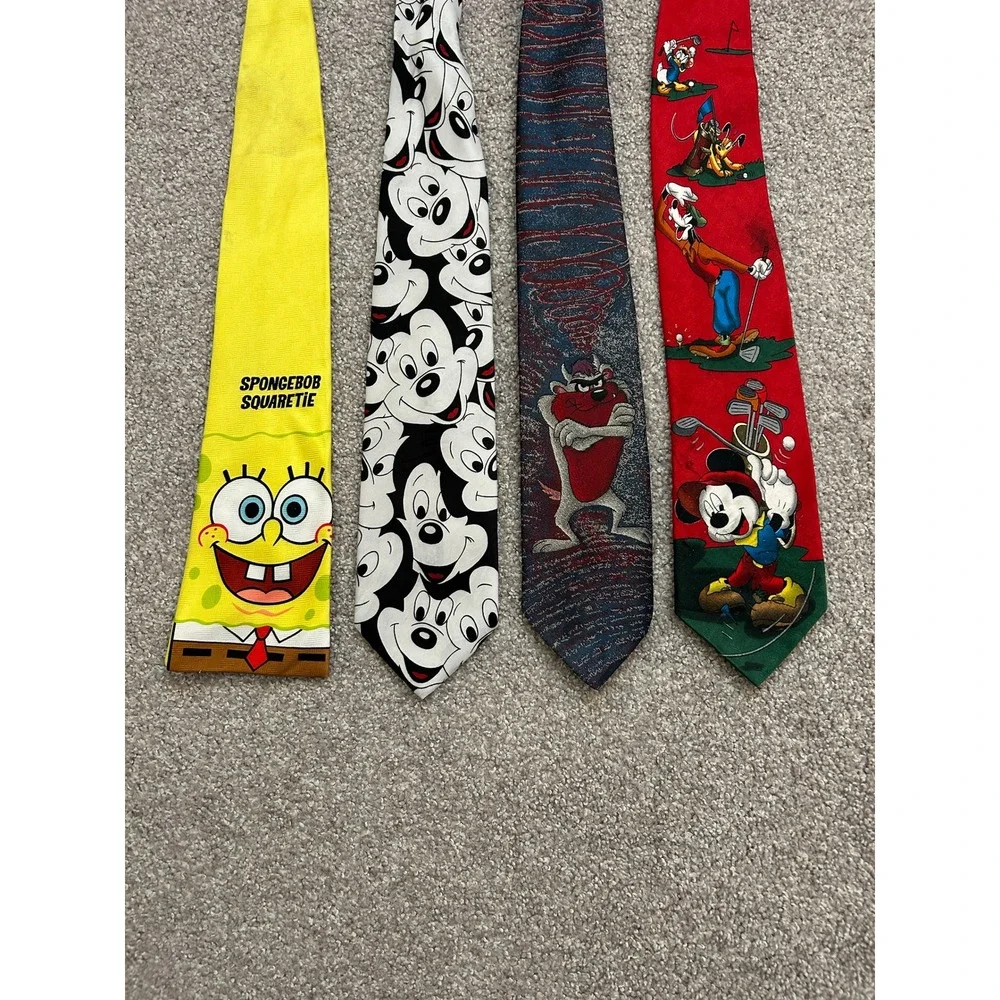 90s Fashion Cartooncore Nostalgia Necktie 4 Lot Mens Multi Character Vintage